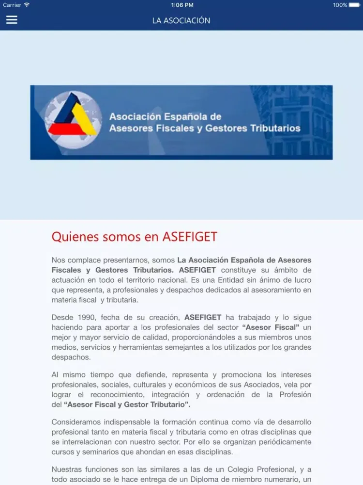 Capturas de pantalla de Asociación Española de Asesores Fiscales y Gestores Tributarios - ASEFIGET iPad 