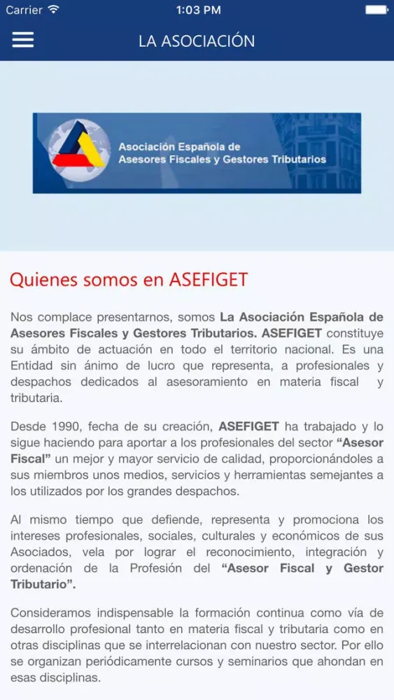 Capturas de pantalla de Asociación Española de Asesores Fiscales y Gestores Tributarios - ASEFIGET