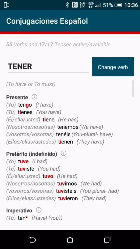 Capturas de pantalla de ConJuegaTion Spanish Verbs