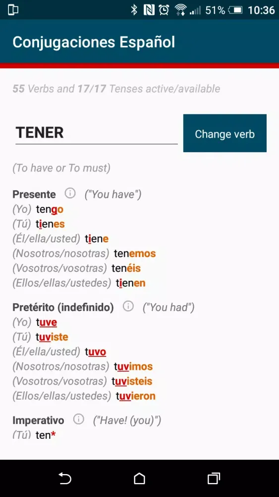 Capturas de pantalla de ConJuegaTion Spanish Verbs