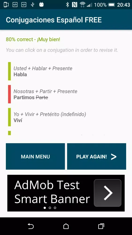 Capturas de pantalla de ConJuegaTion Spanish Verbs