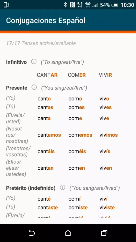 Capturas de pantalla de ConJuegaTion Spanish Verbs