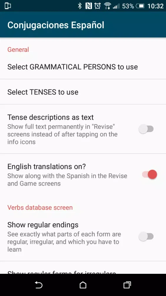 Capturas de pantalla de ConJuegaTion Spanish Verbs
