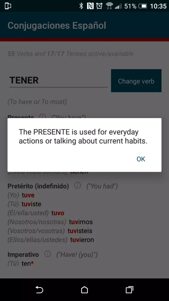 Capturas de pantalla de ConJuegaTion Spanish Verbs