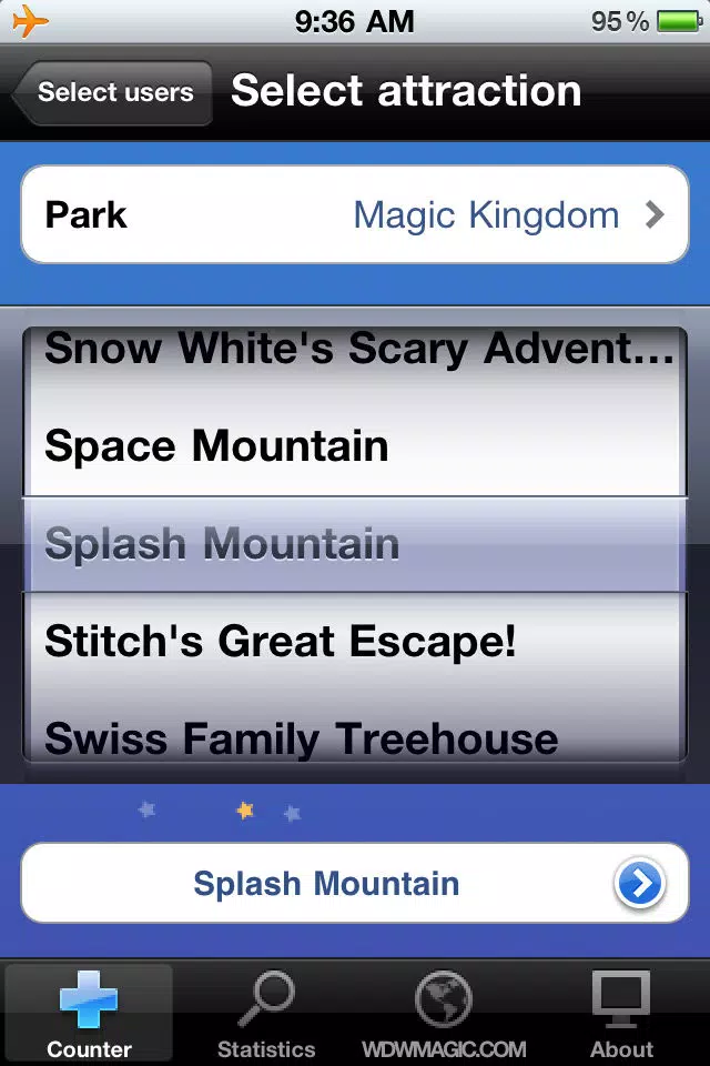 ภาพหน้าจอของ WDW Ride Counter - Walt Disney World Edition