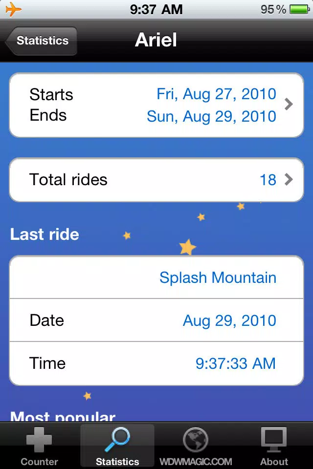 ภาพหน้าจอของ WDW Ride Counter - Walt Disney World Edition