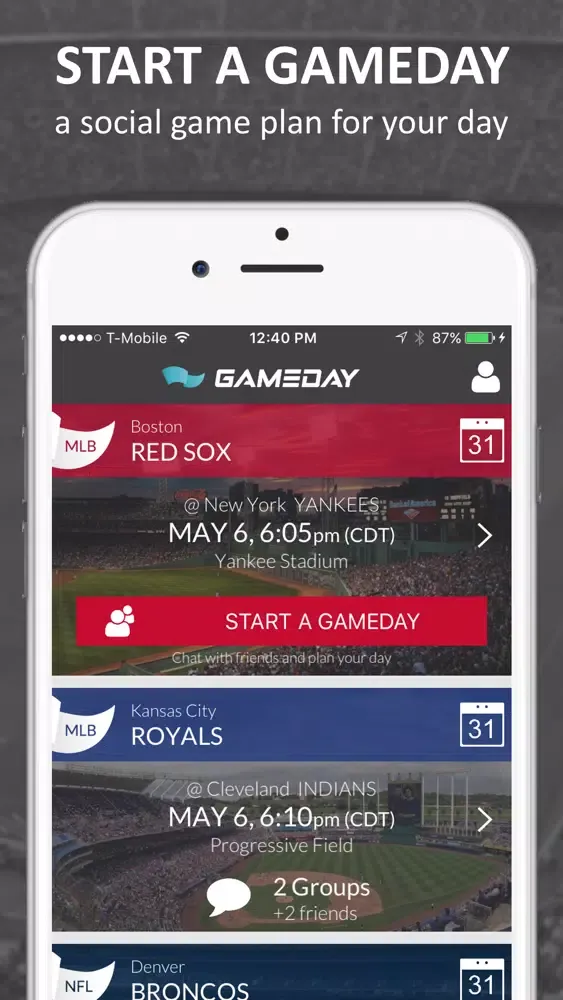 GAMEDAY - Social game plans for sports fans 스크린샷