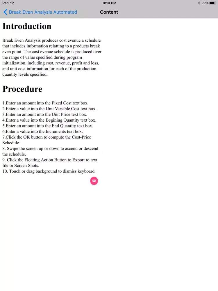 Zrzuty ekranu Break Even Analysis Automated iPad 