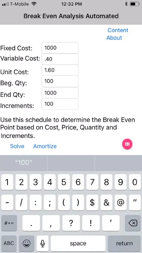 Zrzuty ekranu Break Even Analysis Automated