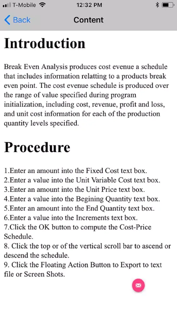 Zrzuty ekranu Break Even Analysis Automated