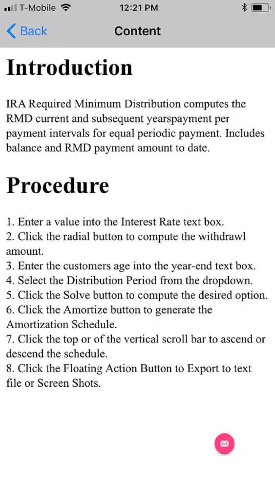 Required Minimum Distribution Screenshots
