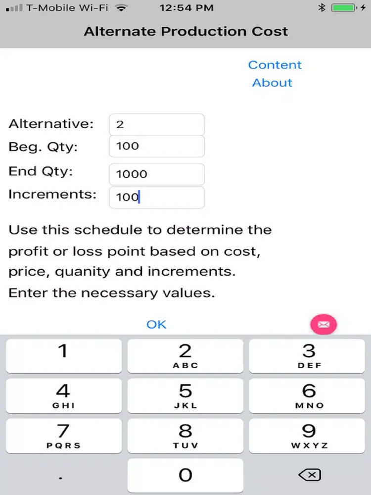 Ảnh chụp màn hình của Alternate Prod Cost Automated iPad 
