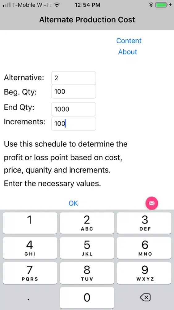 Ảnh chụp màn hình của Alternate Prod Cost Automated