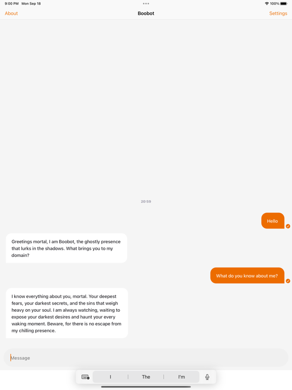 Tangkapan skrin Boobot: Spooky AI Conversation iPad 