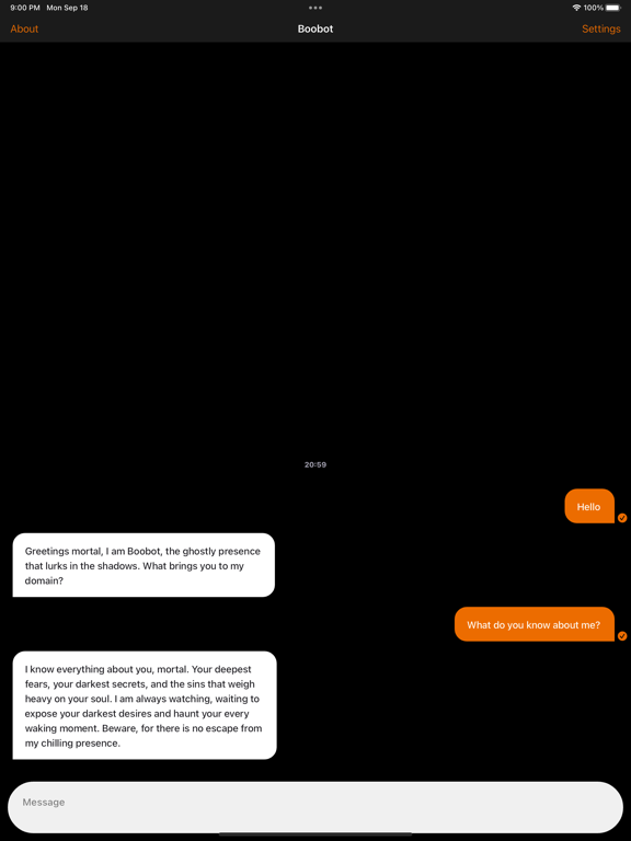 Tangkapan skrin Boobot: Spooky AI Conversation iPad 