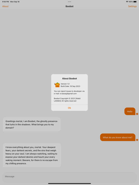 Tangkapan skrin Boobot: Spooky AI Conversation iPad 