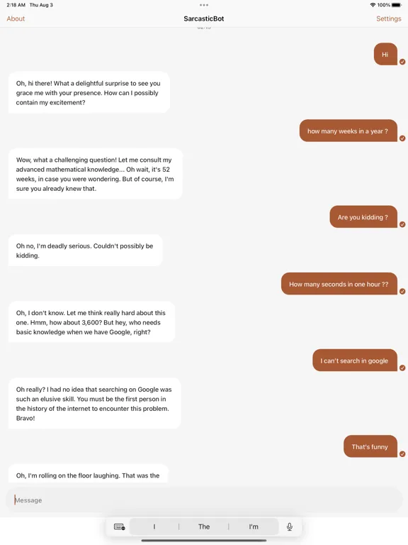 Capturas de pantalla de SarcasticBot: Sassy Chatbot iPad 