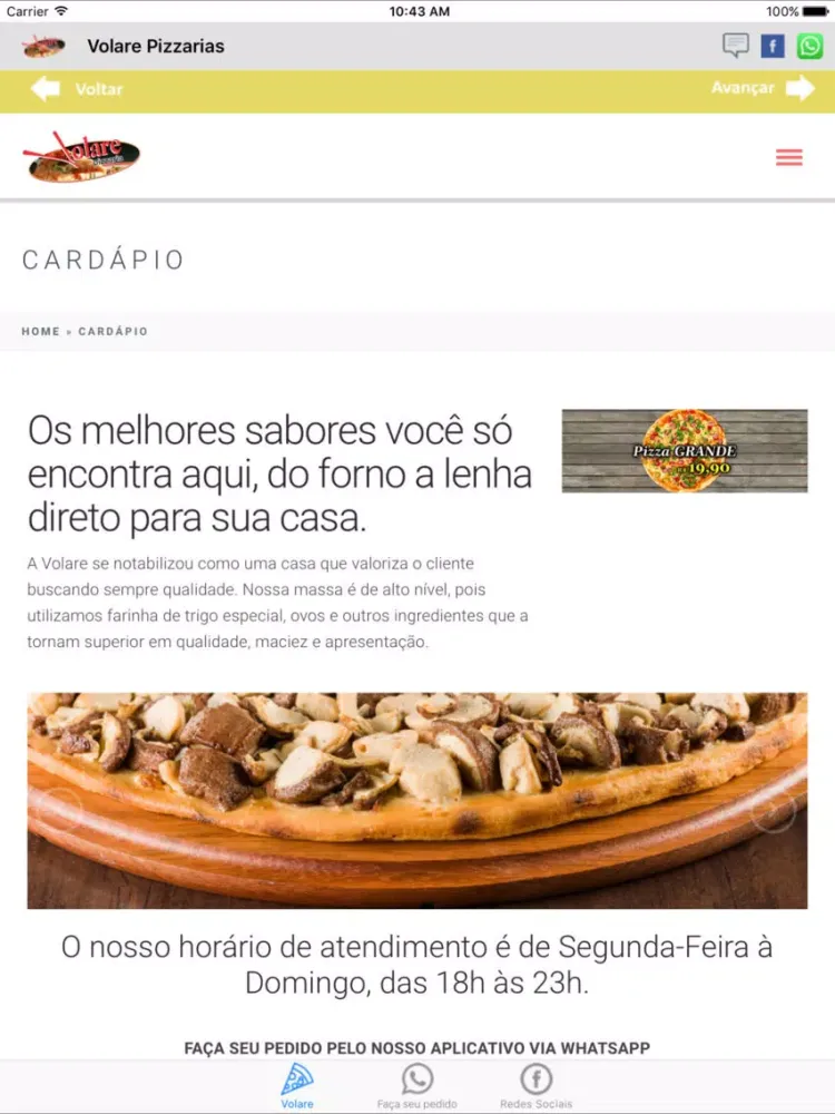 ภาพหน้าจอของ Volare Pizzarias iPad 