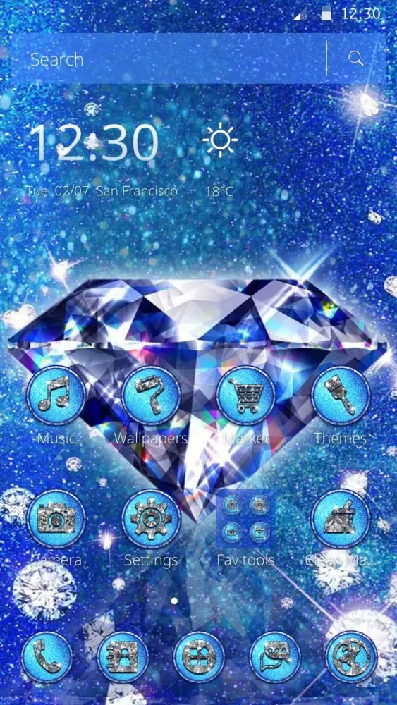 Glitter Blue Diamond 2D Theme Screenshots