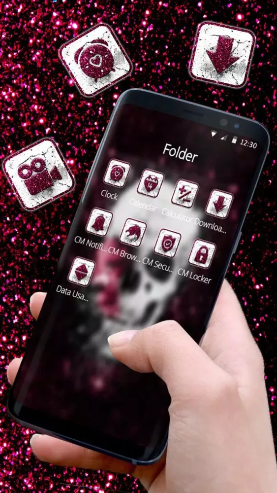 Pink Glitter skull Theme应用截图