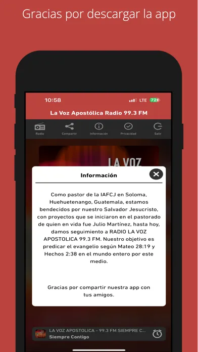 Capturas de tela do La Voz Apostólica Radio