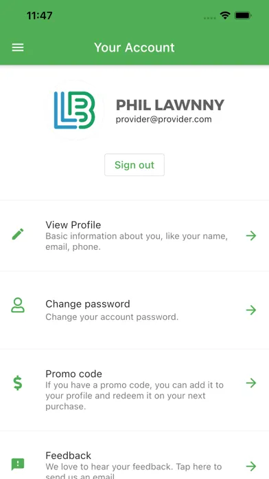 Ảnh chụp màn hình của Lawn Buddy Homeowner App