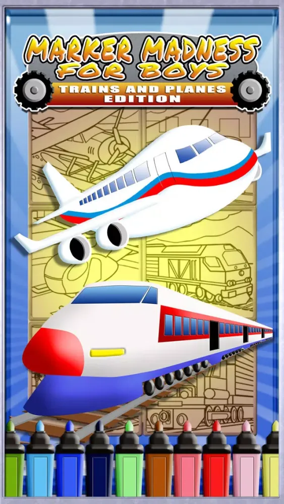 Capturas de pantalla de Marker Mania for Boys: My Choo Choo Trains and Jet Planes Coloring Book FREE!