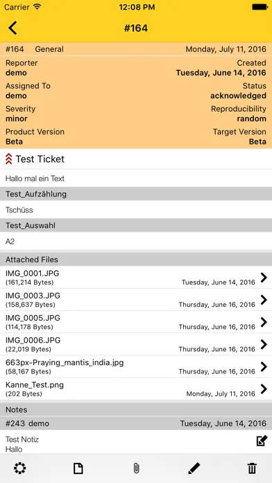 Capturas de tela do MantisApp - Mantis Bug Tracker