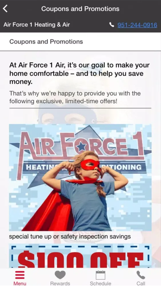 Ảnh chụp màn hình của Air Force 1 Air Heating and Air Conditioning