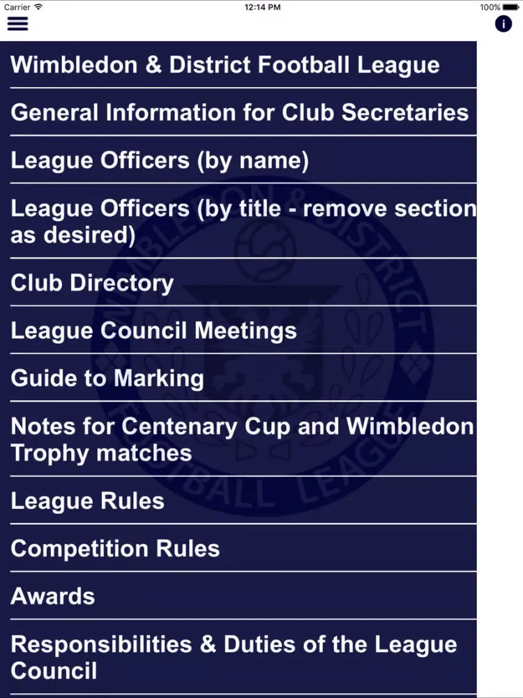 Wimbledon & District Football League iPad  스크린샷