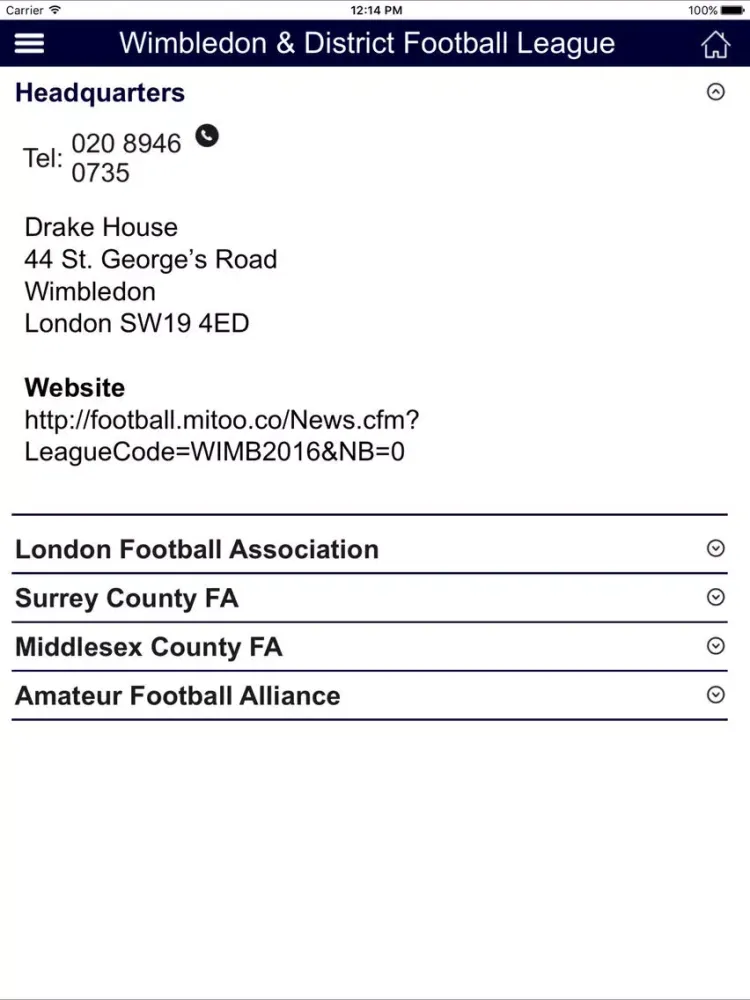 Wimbledon & District Football League iPad  스크린샷