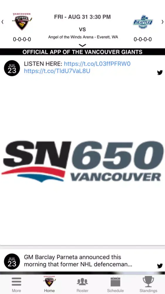 Captures d'écran de Vancouver Giants
