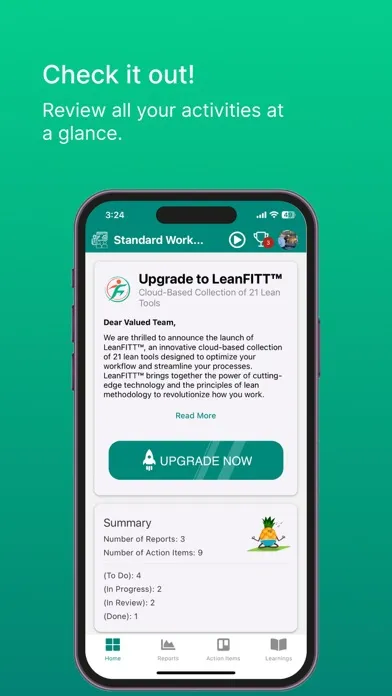 Capturas de tela do Lean Standard Work Rpt