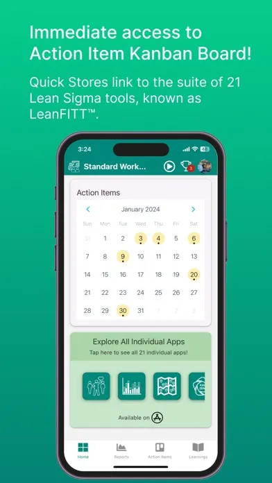Capturas de tela do Lean Standard Work Rpt