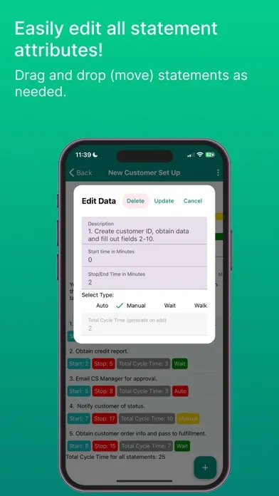 Capturas de tela do Lean Standard Work Rpt