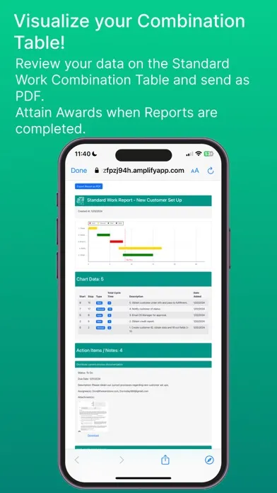 Capturas de tela do Lean Standard Work Rpt