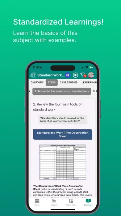 Capturas de tela do Lean Standard Work Rpt