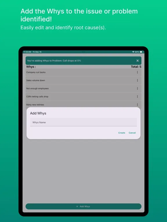Lean 5 Whys Rpt iPad  Screenshots
