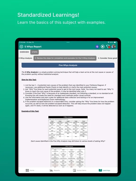 Lean 5 Whys Rpt iPad  Screenshots