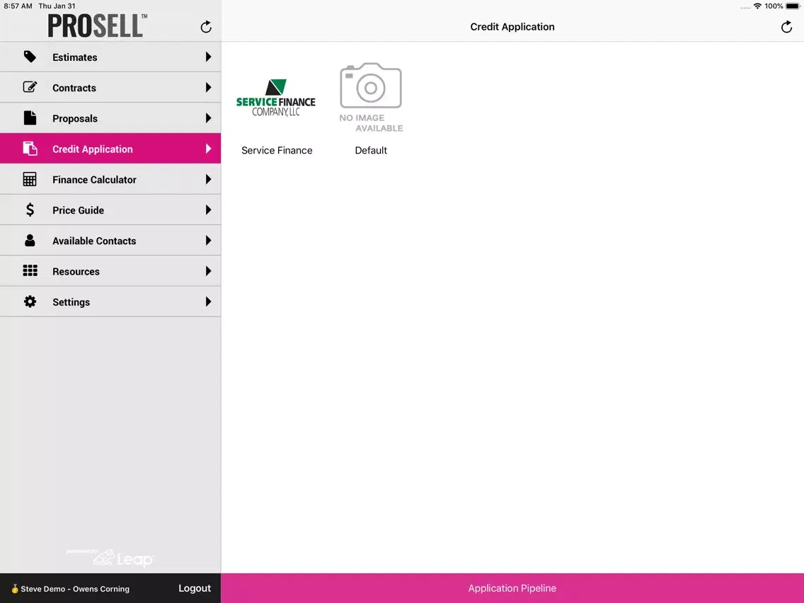 Tangkapan layar Owens Corning Roofing ProSell iPad 