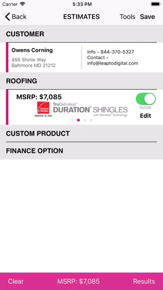 Tangkapan layar Owens Corning Roofing ProSell