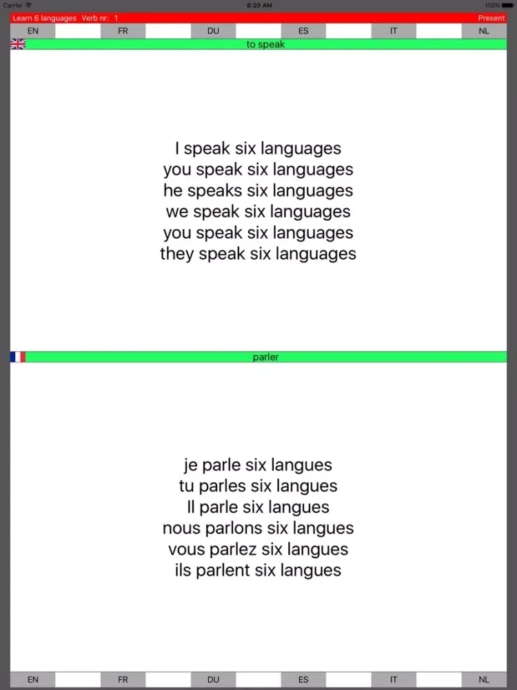 Learn 6 languages simultane using verbs PRO iPad 应用截图