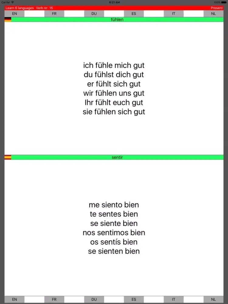 Learn 6 languages simultane using verbs PRO iPad 应用截图