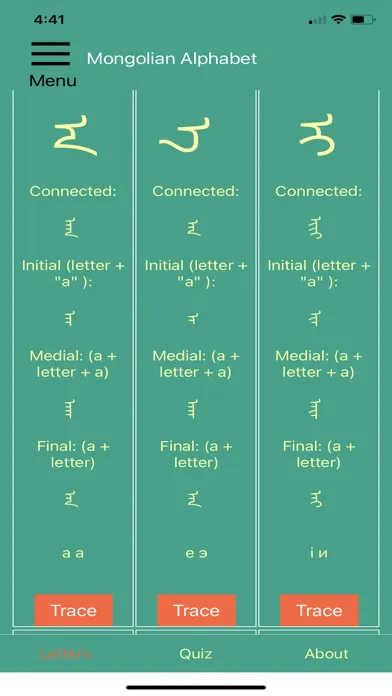 Tangkapan layar Mongolian Alphabet Premium