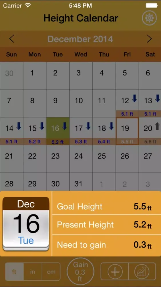 Zrzuty ekranu Height Tracking Calendar - Track your daily, weekly, monthly, yearly height and set personal goals