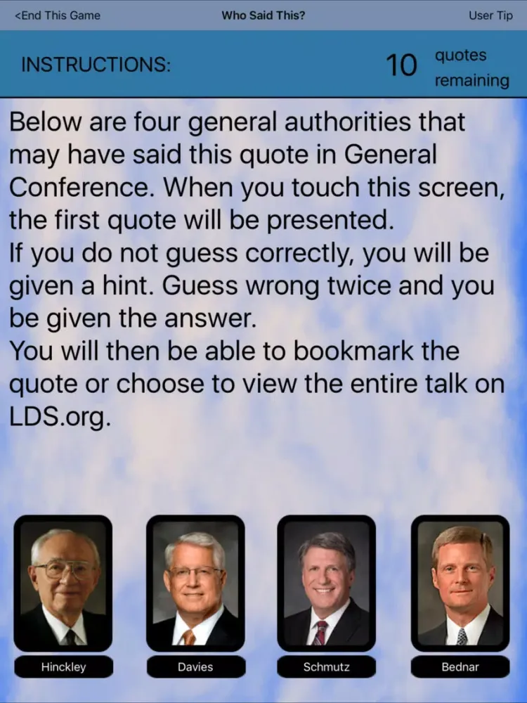 Ảnh chụp màn hình của Who Said This in Conference (LDS GEN CONF) iPad 
