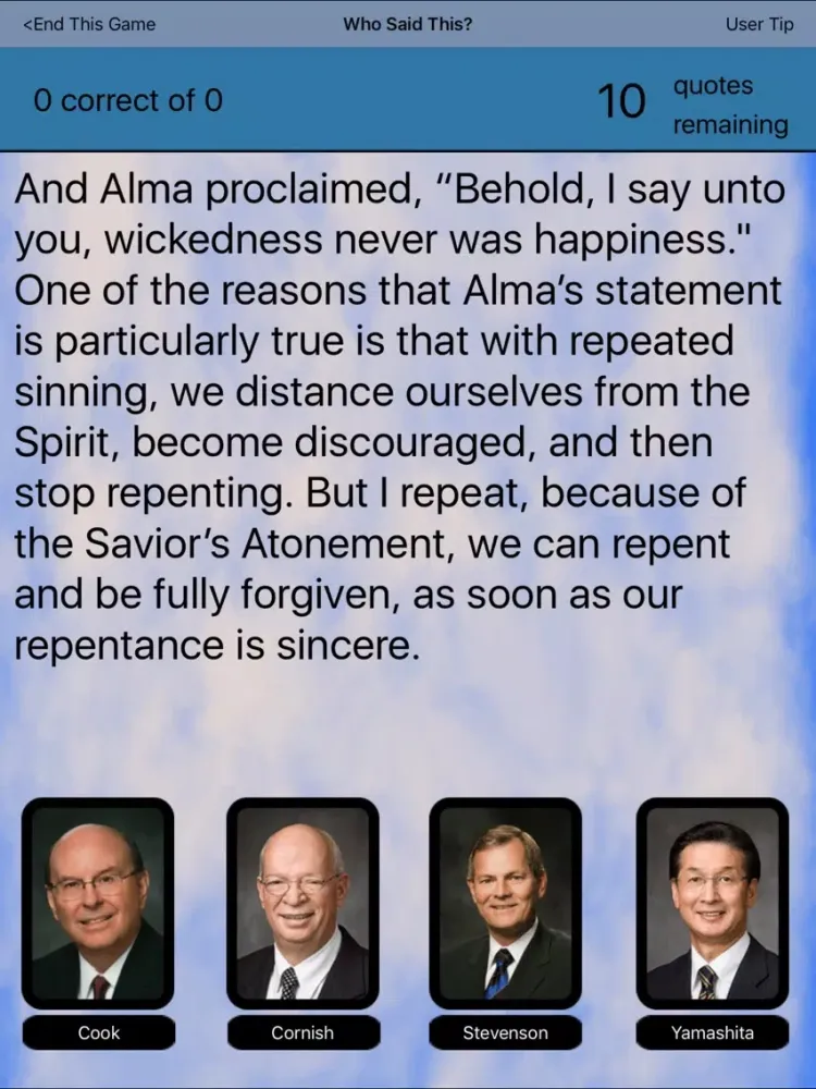 Ảnh chụp màn hình của Who Said This in Conference (LDS GEN CONF) iPad 