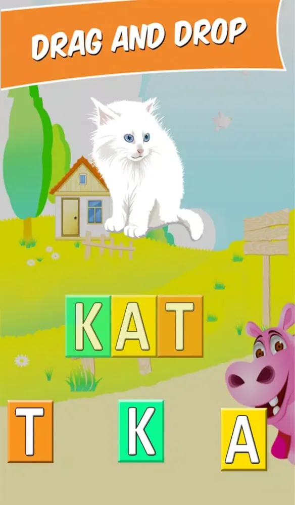 Capturas de tela do First Afrikaans words with Phonics: Educational game for children with Purple Hippo