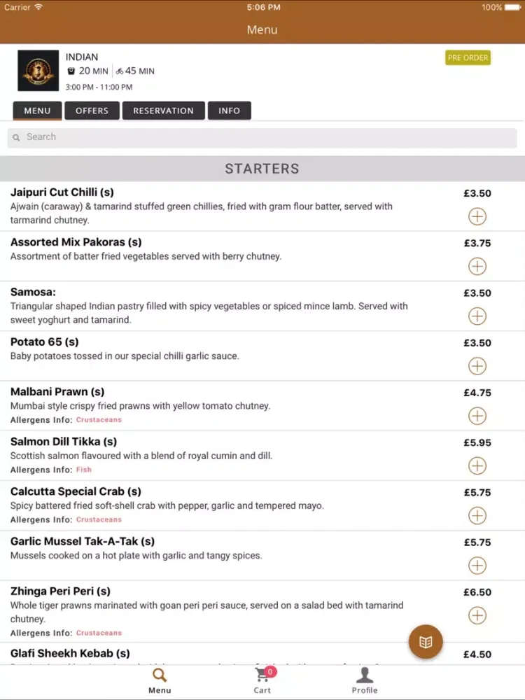 Club Calcutta Restaruant iPad  스크린샷