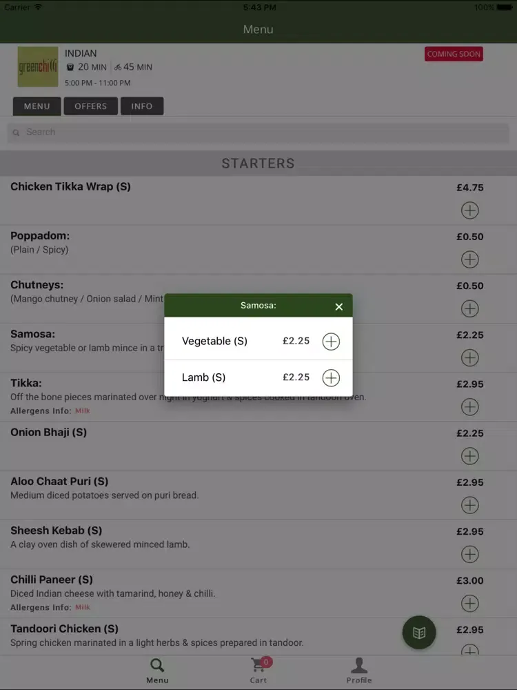 Green Chilli Takeaway iPad  Screenshots